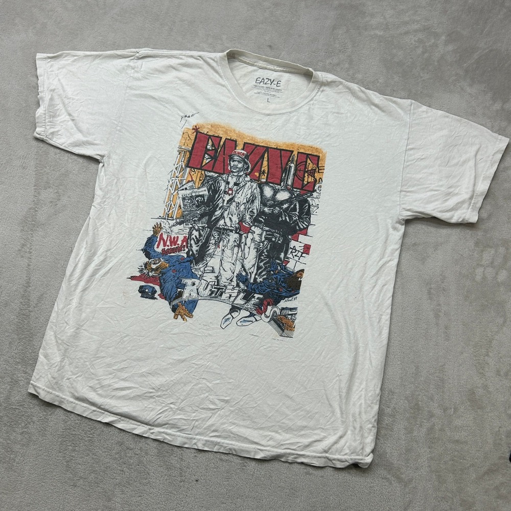 Eazy-E Graphic T-Shirt Mens Large White Ruthless Records NWA Hip Hop Tee